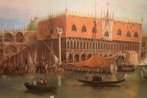 Antiquités - Venise, Bassin de Saint-Marc  Monogrammé E.M. et daté 1875
